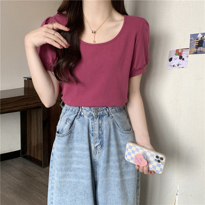 Femme Puff Ärmel Casual T-Shirt Heidi-Mode