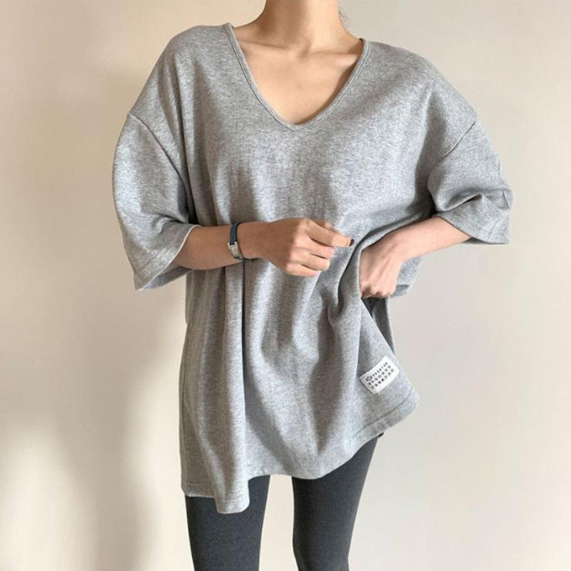 Damen Oversized Rundhalsausschnitt Freizeitoberteil mit umgeschlagenen Ärmeln Heidi-Mode