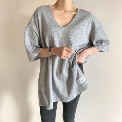 Damen Oversized Rundhalsausschnitt Freizeitoberteil mit umgeschlagenen Ärmeln Heidi-Mode