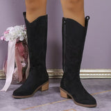 Damen nan Kniestiefel im Westernstil mit mittelhohem Blockabsatz seitlichem Reißverschluss und gesticktem Wildlederfinish Drune in Schwarz