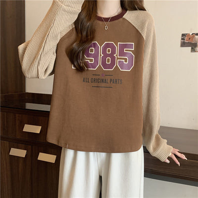 Femme Relaxed Fit Grafik Sweatshirt mit Kontrast-Rippärmeln Heidi-Mode