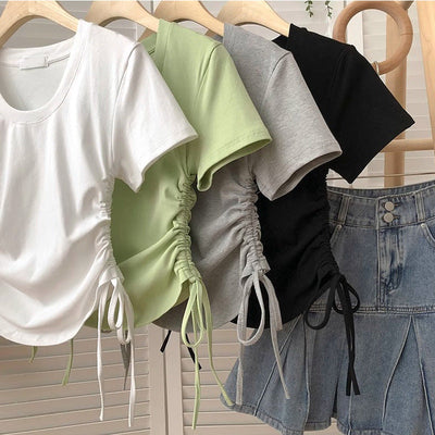 Femme Raffung Seitenschnürung T-Shirt Heidi-Mode