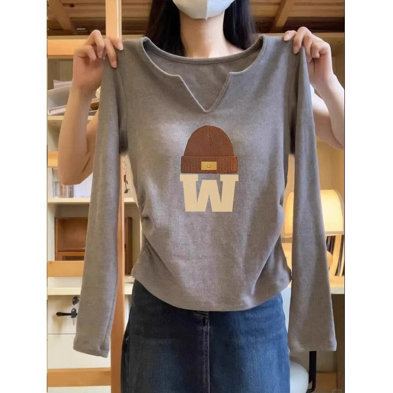 Damen Langarm Grafik-Top mit einzigartigem Beanie-Design Heidi-Mode