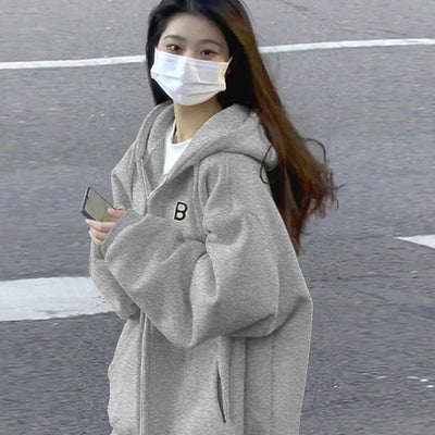 Damen Oversized Zip-Up Hoodie mit Kängurutaschen und stylischer Bestickung Heidi-Mode