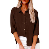 Damen nan oversized Leinen-Baumwollmix Hemdbluse mit Brusttasche und krempelbaren Ärmeln Drune in Dunkelbraun