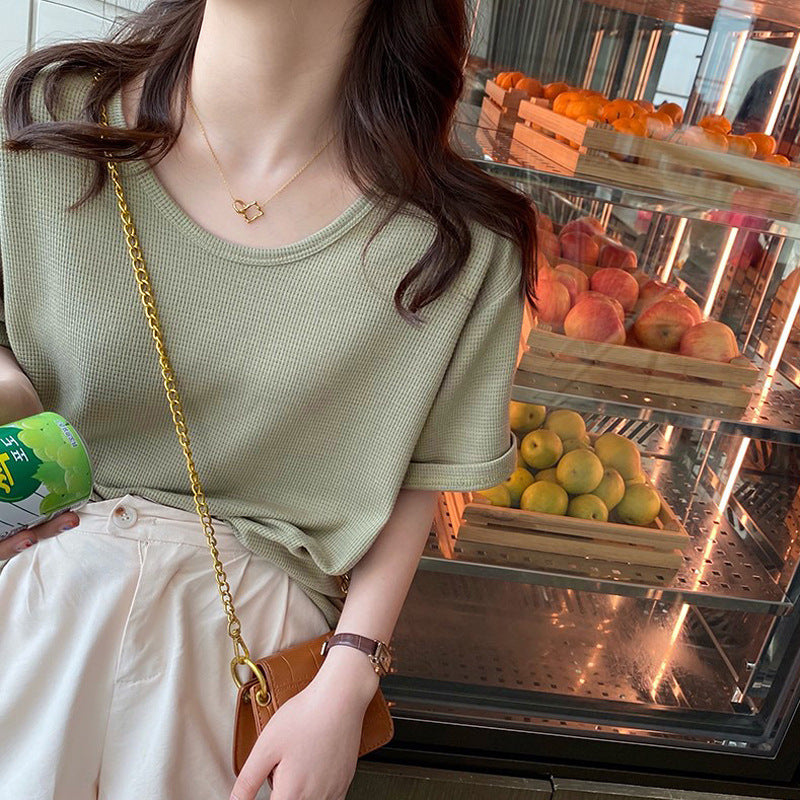 Femme Leichtgewicht Gestreiftes V-Ausschnitt T-Shirt Heidi-Mode