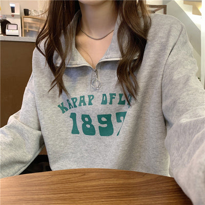 Femme Viertel-Reißverschluss Grafik Sweatshirt Heidi-Mode