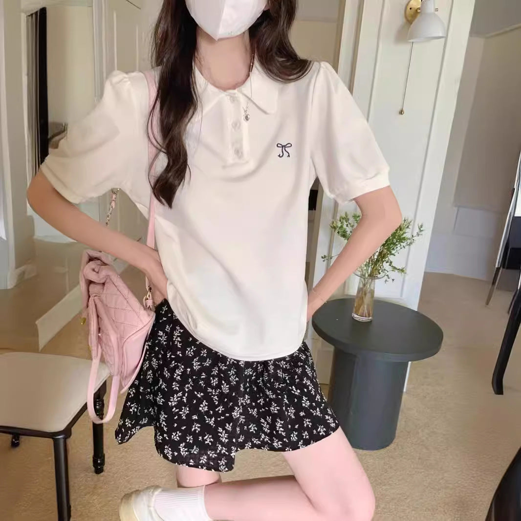 Damen Kurzarm-Polo-Shirt mit stilvollen Puffärmeln Heidi-Mode