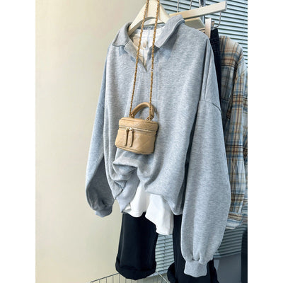 Femme Übergroße Mit Kragen Pullover Sweatshirt Heidi-Mode