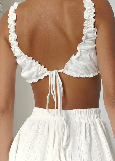 Lounge-Set aus Baumwollmischung mit Rüschen für Damen – Oberteil und Rock – entspannte Passform