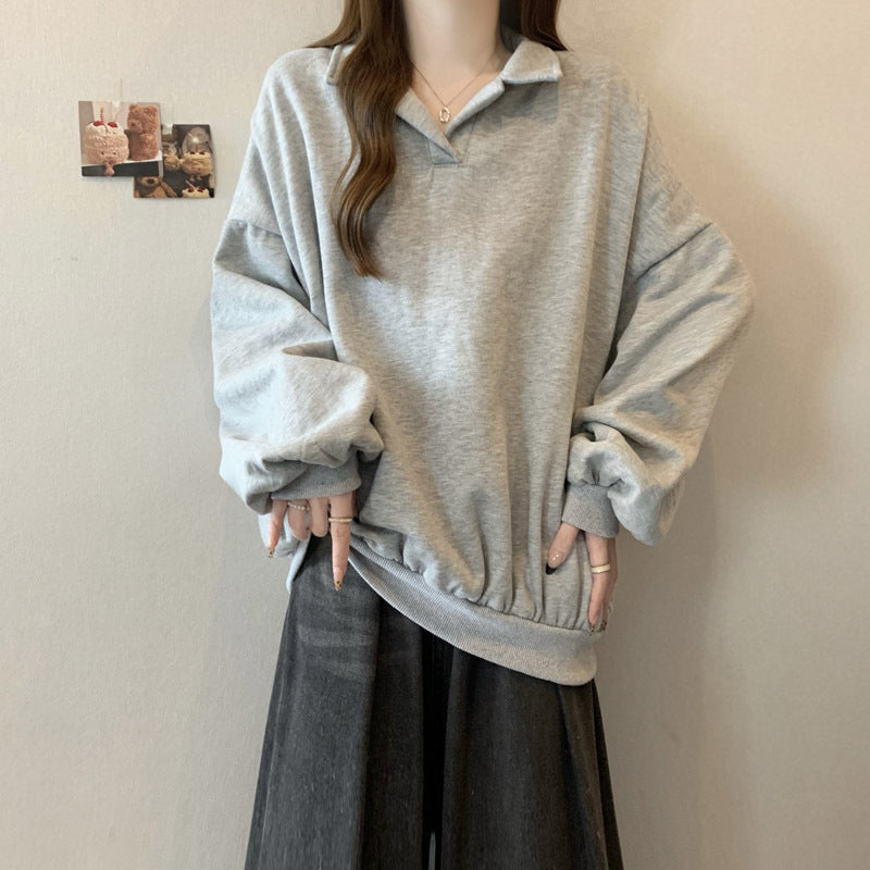 Damen Relaxed Fit Polo Style Sweatshirt mit Ballonärmeln Heidi-Mode