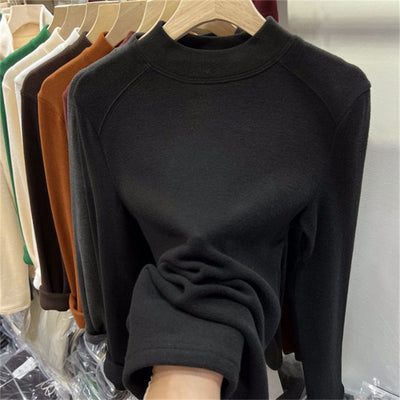 Damen Mock Neck Leichter Pullover Sweatshirt Heidi-Mode