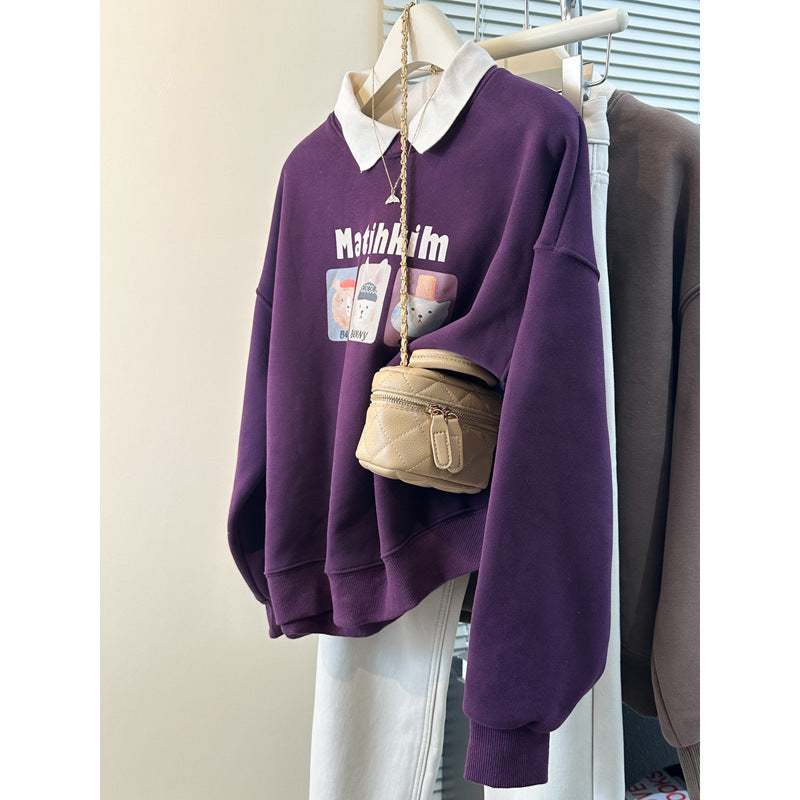 Femme Verspielt Grafisches Sweatshirt mit Kontrastkragen Heidi-Mode