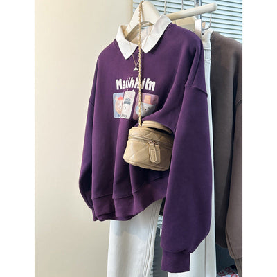 Femme Verspielt Grafisches Sweatshirt mit Kontrastkragen Heidi-Mode