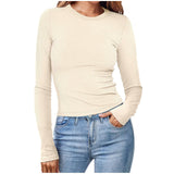 Damen Figurbetontes Langarmshirt Mit Rippstruktur – Schmaler Stretch Fit in Creme
