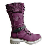 Damen nan hoher Schnürstiefel mit Strickbündchen, robuster Profilsohle und seitlichem Reißverschluss Drune in Lila