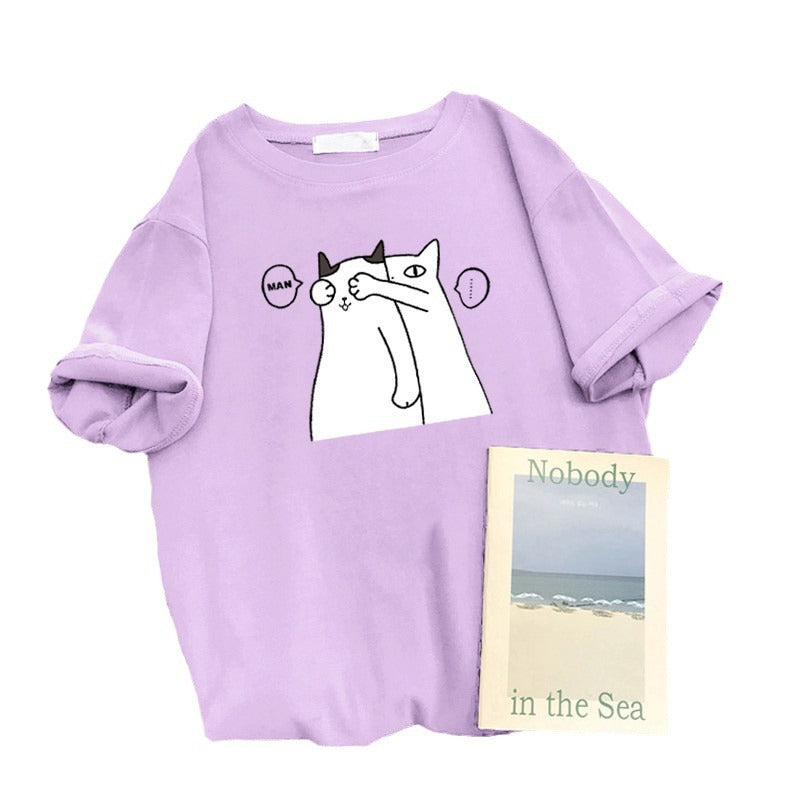 Femme Verspielt Grafik Katze T-Shirt Heidi-Mode