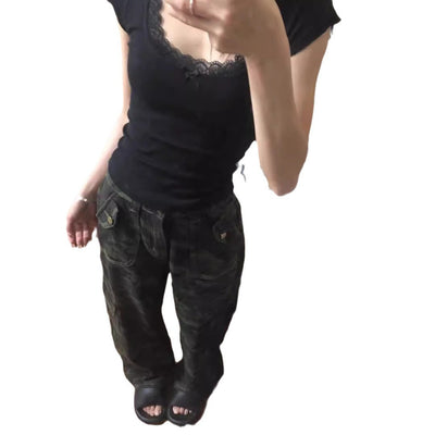 Femme Spitzenbesatz Cap Sleeve Top Heidi-Mode