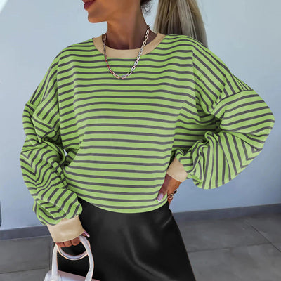 Damen lässiges gestreiftes Sweatshirt mit Boxy-Schnitt und kontrastierenden Abschlüssen Heidi-Mode