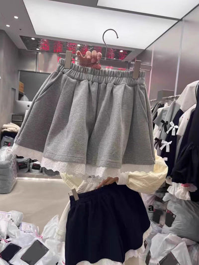 Femme Geschichtete Rüschenrock mit Spitzenbesatz Heidi-Mode