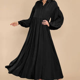 Damen Fließendes Button-Up Maxi-Kleid Drune in Schwarz