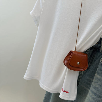 Damen Kurzarm-RippT-Shirt mit subtilen Logo-Details Heidi-Mode