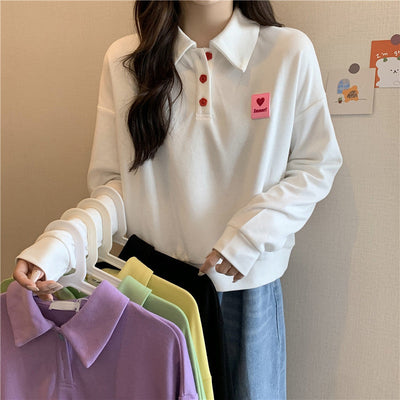 Femme Relaxed Fit Polo-Style Sweatshirt mit Herzemblem Heidi-Mode