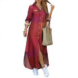 Damen nan langes Hemdkleid mit floralem Muster und seitlichem Schlitz Drune in Weinrot