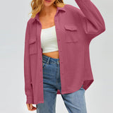 Damen nan oversized Waffelstrick Hemdjacke mit Brusttaschen und Knopfleiste Drune in Ziegelrot