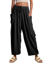 Damen nan weite Palazzohose aus leichtem Leinenmix mit Tunnelzug und seitlicher Tasche Drune in Schwarz