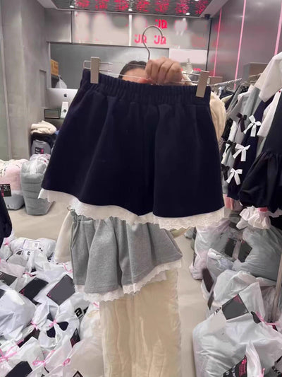 Femme Geschichtete Rüschenrock mit Spitzenbesatz Heidi-Mode