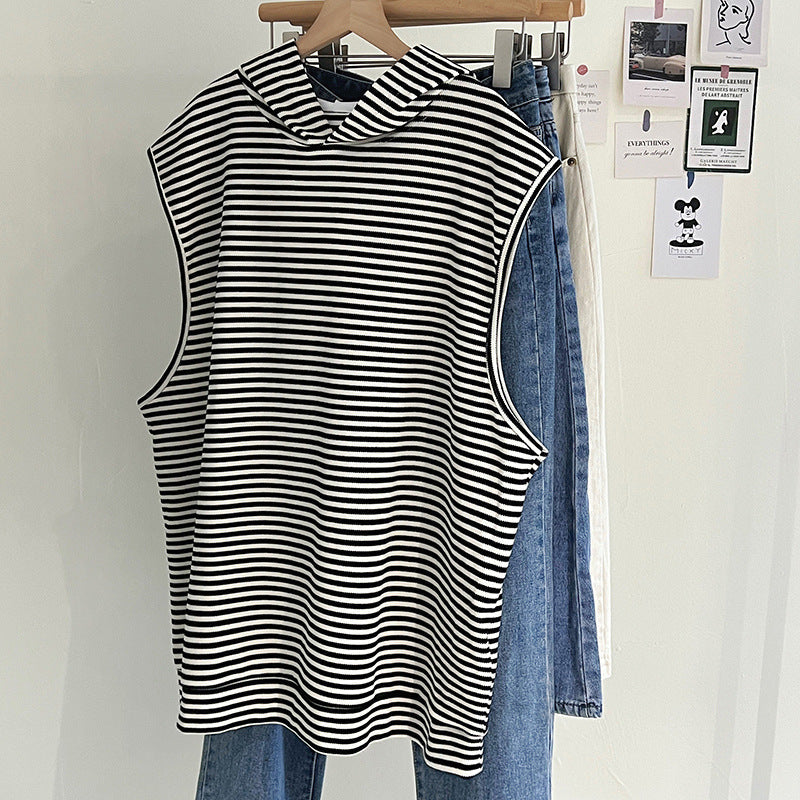 Femme Ärmelloses Gestreiftes Hoodie-Oberteil Heidi-Mode