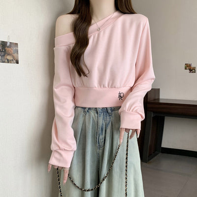 Femme Off-Shoulder Cropped Sweatshirt mit bequemem Schnitt Heidi-Mode