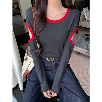 Femme Langarm-Ausschnitt-Detail-Oberteil Heidi-Mode