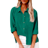 Damen nan oversized Leinen-Baumwollmix Hemdbluse mit Brusttasche und krempelbaren Ärmeln Drune in Tinten-Grün