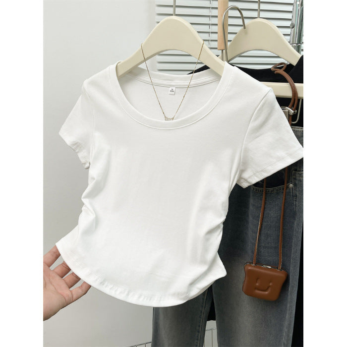 Femme Kurzarm Raffung Detail Oberteil Heidi-Mode