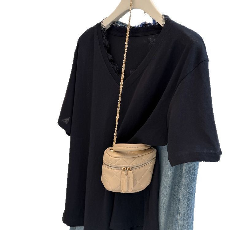 Femme Relaxed V-Ausschnitt Slub Tee Heidi-Mode