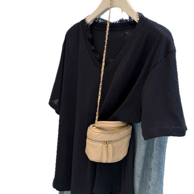 Femme Relaxed V-Ausschnitt Slub Tee Heidi-Mode