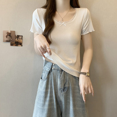 Femme Spitzenbesetztes Rippoberteil Heidi-Mode