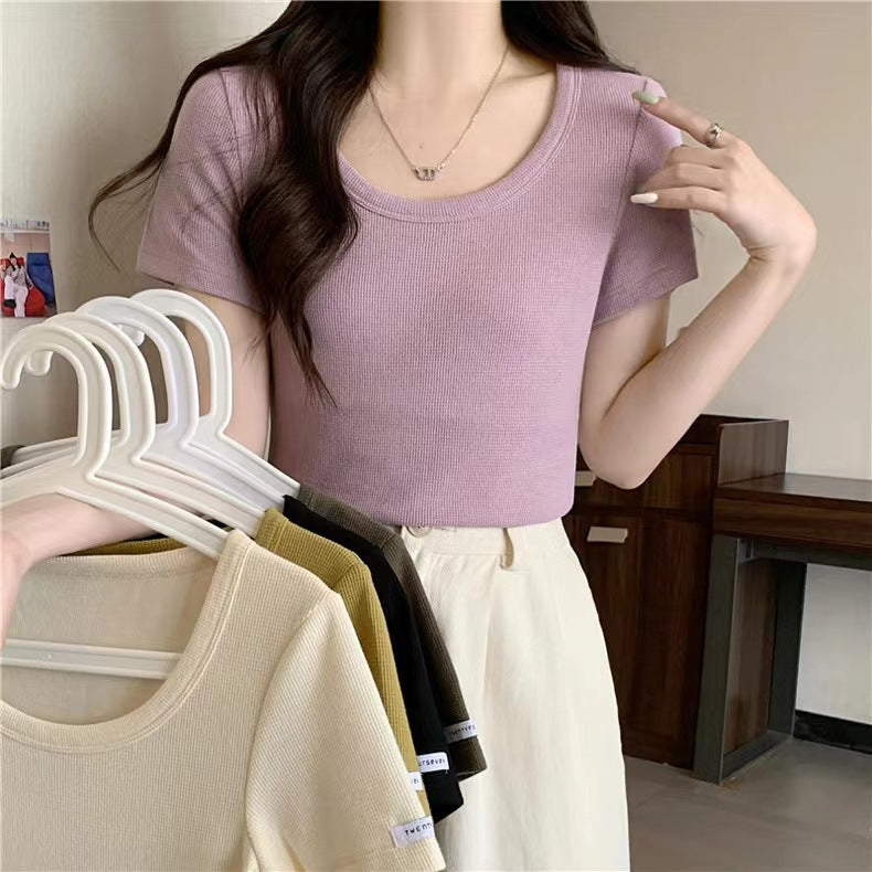 Femme Gerippte Kurzarm-Tee Heidi-Mode