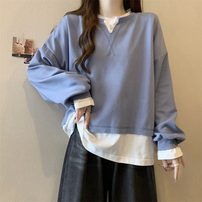 Femme Layered V-Ausschnitt Sweatshirt mit strukturierten Ärmeln Heidi-Mode