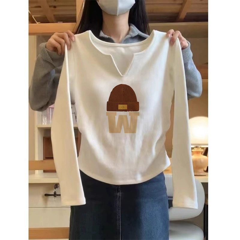 Damen Langarm Grafik-Top mit einzigartigem Beanie-Design Heidi-Mode