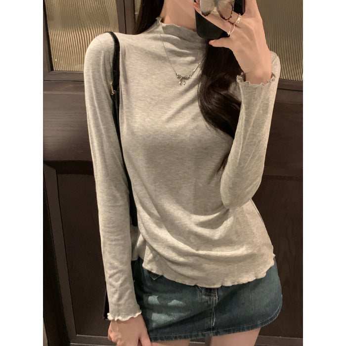 Damen Langarm Rüschen Mock Neck Top Heidi-Mode