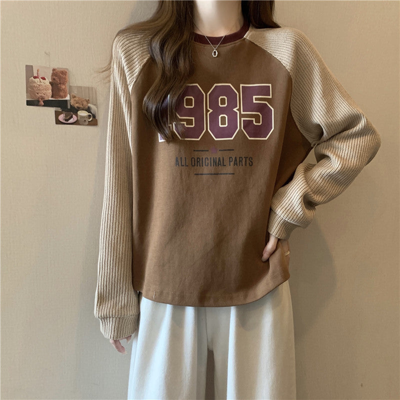 Femme Relaxed Fit Grafik Sweatshirt mit Kontrast-Rippärmeln Heidi-Mode