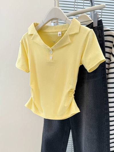 Damen Polo Stil Kurzarm-Top mit Knopfleiste Heidi-Mode