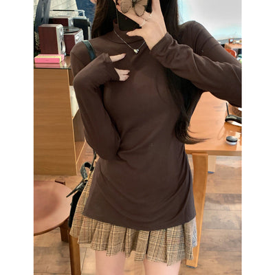 Damen Langarm-Turtleneck-Bluse mit seitlichem Raffung-Detail Heidi-Mode