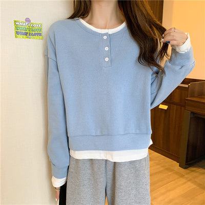 Femme Geschichteter Henley-Stil Pullover Sweatshirt Heidi-Mode