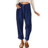 Damen nan weiche weite Cordhose mit hoher Taille, Bundfalten und umgeschlagenem Saum Drune in Mehrfarbiges Blau