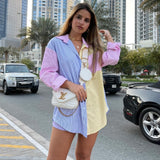 Damen nan oversized Hemdbluse mit Blockstreifen und Brusttasche Drune in Nr.1 Blau-Gelb