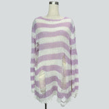 Damen nan Oversized Grobstrickpullover mit breiten Blockstreifen und aufgerissenem Design Drune in Langes Hellviolett